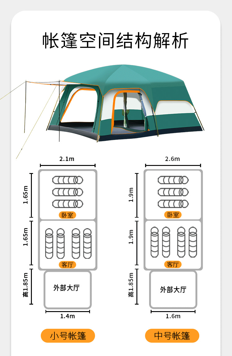 Cross-border Best-selling Camping Tent Outdoor 3-4 Person Two Rooms One Hall 5-8 Person Two Rooms 10 Person Large Tent Factory Wholesale 7