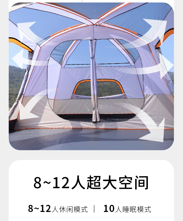 Cross-border Best-selling Camping Tent Outdoor 3-4 Person Two Rooms One Hall 5-8 Person Two Rooms 10 Person Large Tent Factory Wholesale 4